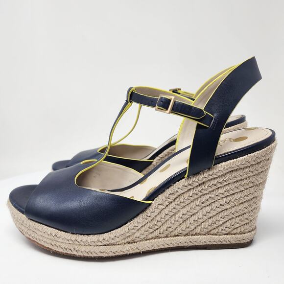 Boden Carrie Espadrille Wedge Sandal Size EU41/US10.5 Navy Blue & Yellow Leather - Picture 5 of 10